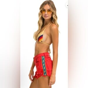 Aviator Nation BOLT STRIPE BOYFRIEND CUTOFF JEAN SHORTS - RED